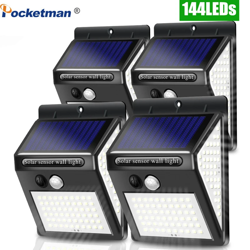 

Solar Lights 144 100 LED Waterproof Wall Light Solar Lamp Motion Sensor Deck Lights Sunlight Outdoor Flood Lights Garden Yard