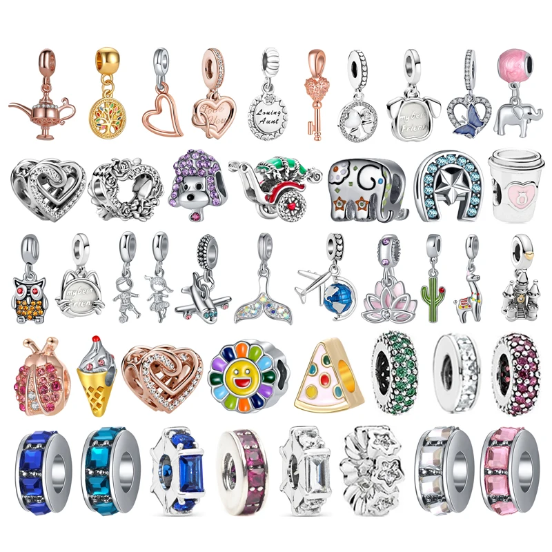 

New Color Sunflower Cheese Ice Cream Coffee Cup Planet Airplane Pendant Fit Original Pandora Silver Color Bracelets DIY Jewelry