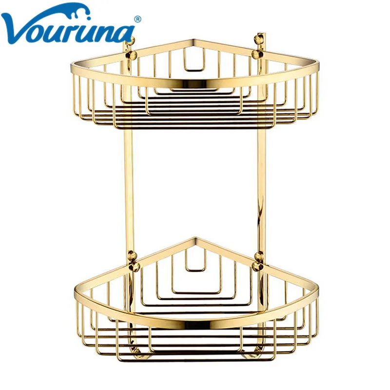 Роскошная ванная комната VOURU Золотой Твердый латунный уголок для хранения ванны