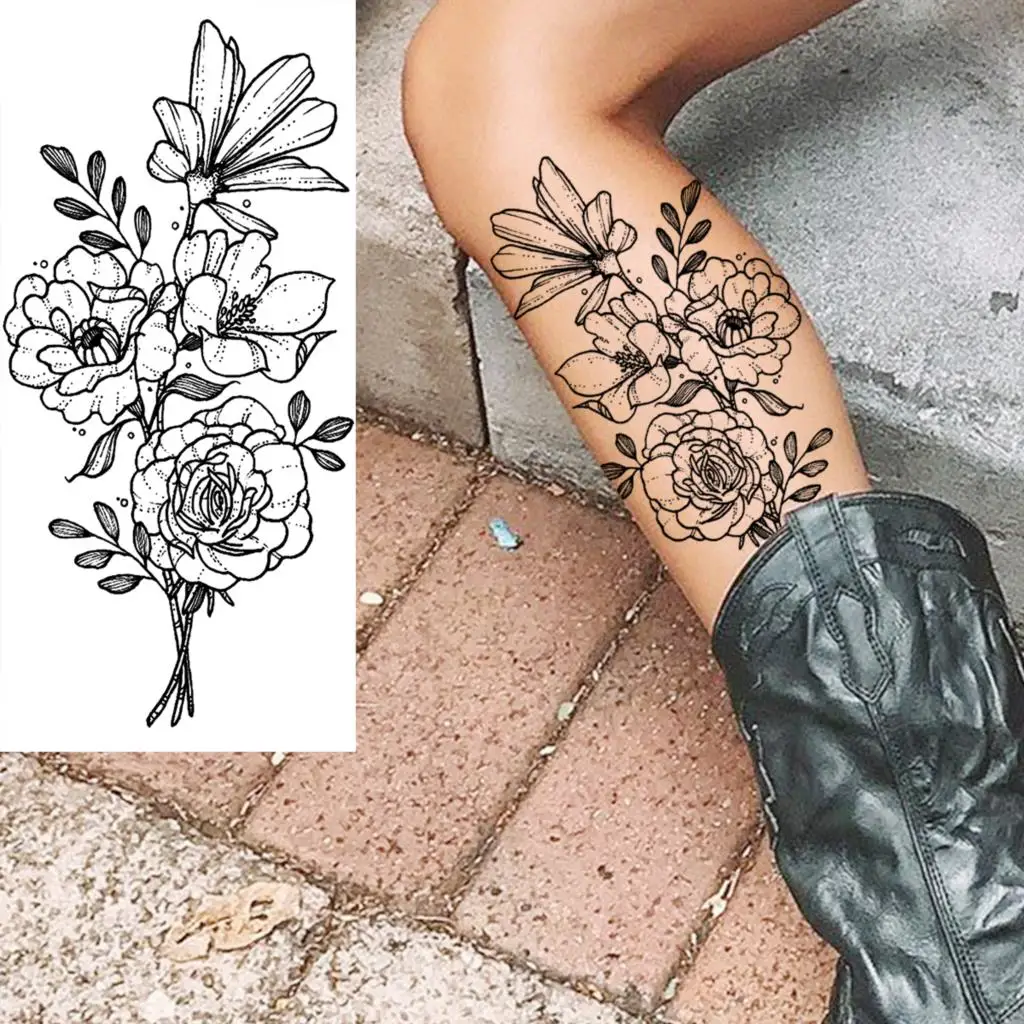 Реалистичные временные татуировки в виде подсолнуха для женщин букет взрослых