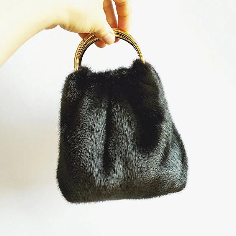 100% Ladies Mink Fur Handbag Shoulder Bag Fashion Fur Lady Messenger Bag Soft Plush Girl Purse Handbag