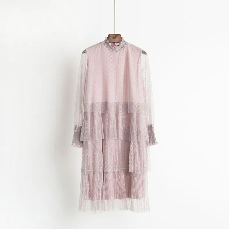 Розовое черное Сетчатое бальное платье в горошек милое Пышное Платье До Колена с