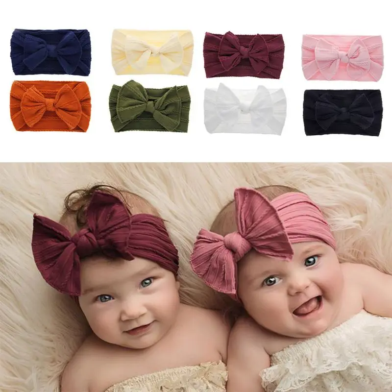 

8Pcs/Set Baby Girls Lovely Bow Hairband Hemp Pattern Elastic Wide Headband Stretch Knot Bandanas Turban Headdress Accessories