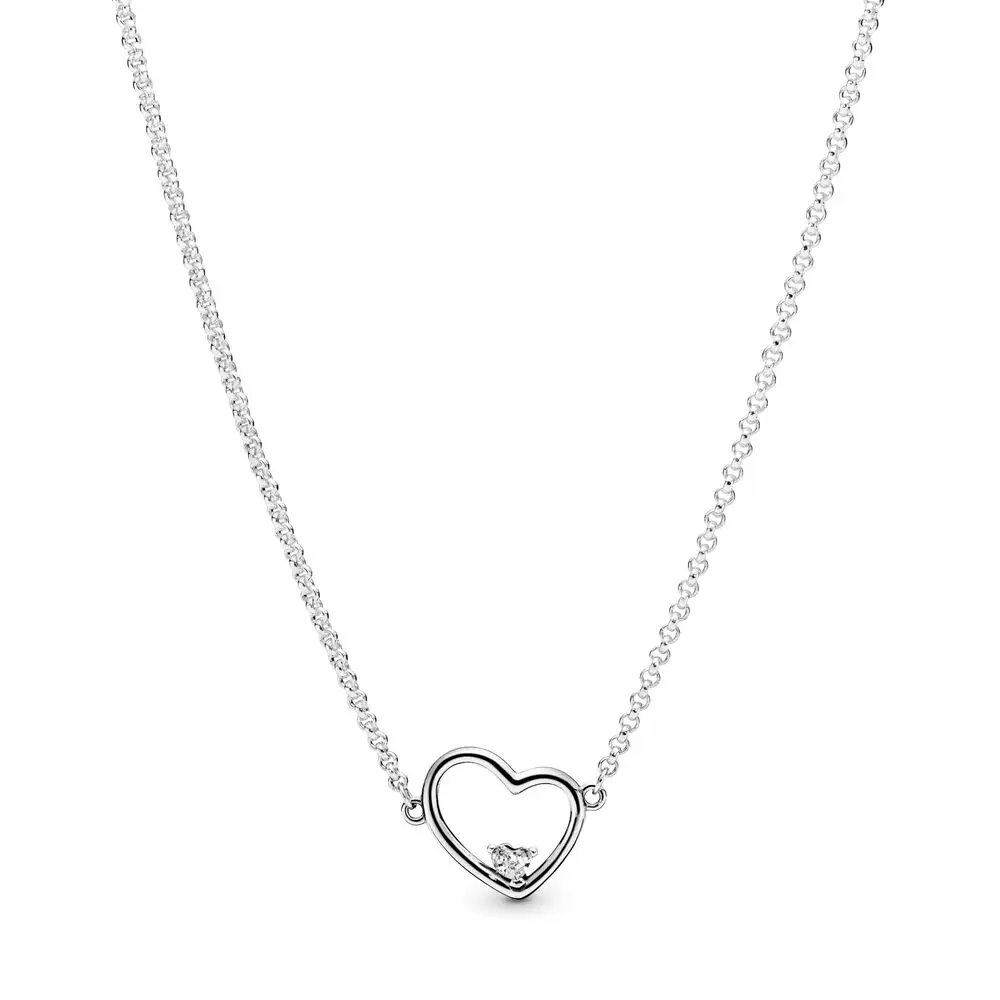 Подлинное 925 пробы Серебряное Оригинальное асимметричное Сердце Любви ожерелье