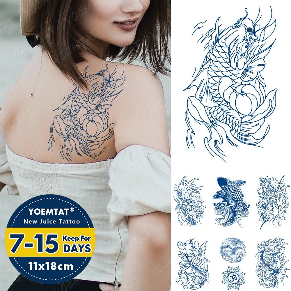 

Juice Ink Tattoos Body Art Lasting Waterproof Temporary Tattoo Sticker Line Carp Unicorn Tatoo Arm Fake Flower Yoga Tatto Women