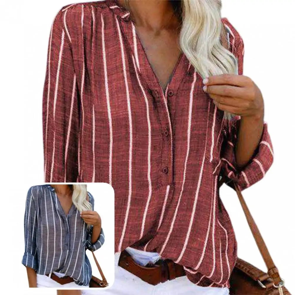

Мягкая стильная полосатая Повседневная рубашка с длинным рукавом, легкая туника, женская одежда с длинным рукавом