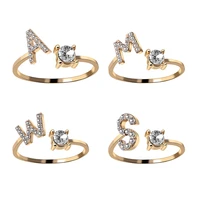 hot sell initials name alphabet rings a z letter rings gold plated cubic zirconia crystal adjustable openings rings for women