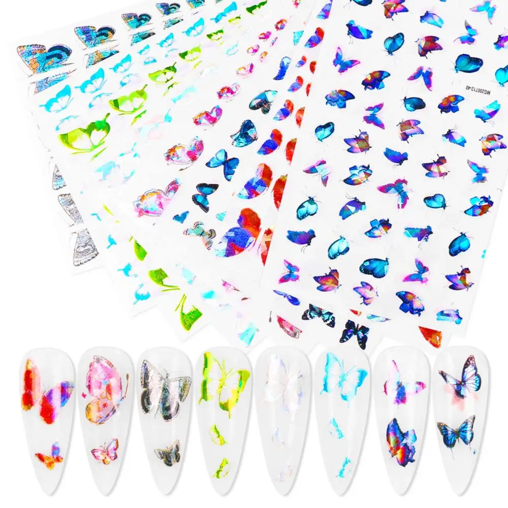 

8pcs/lot Butterfly Pattern 3D Nail Art Stickers Transfer Sticker Decals Self-Adhensive Slider Decoration Nail Design