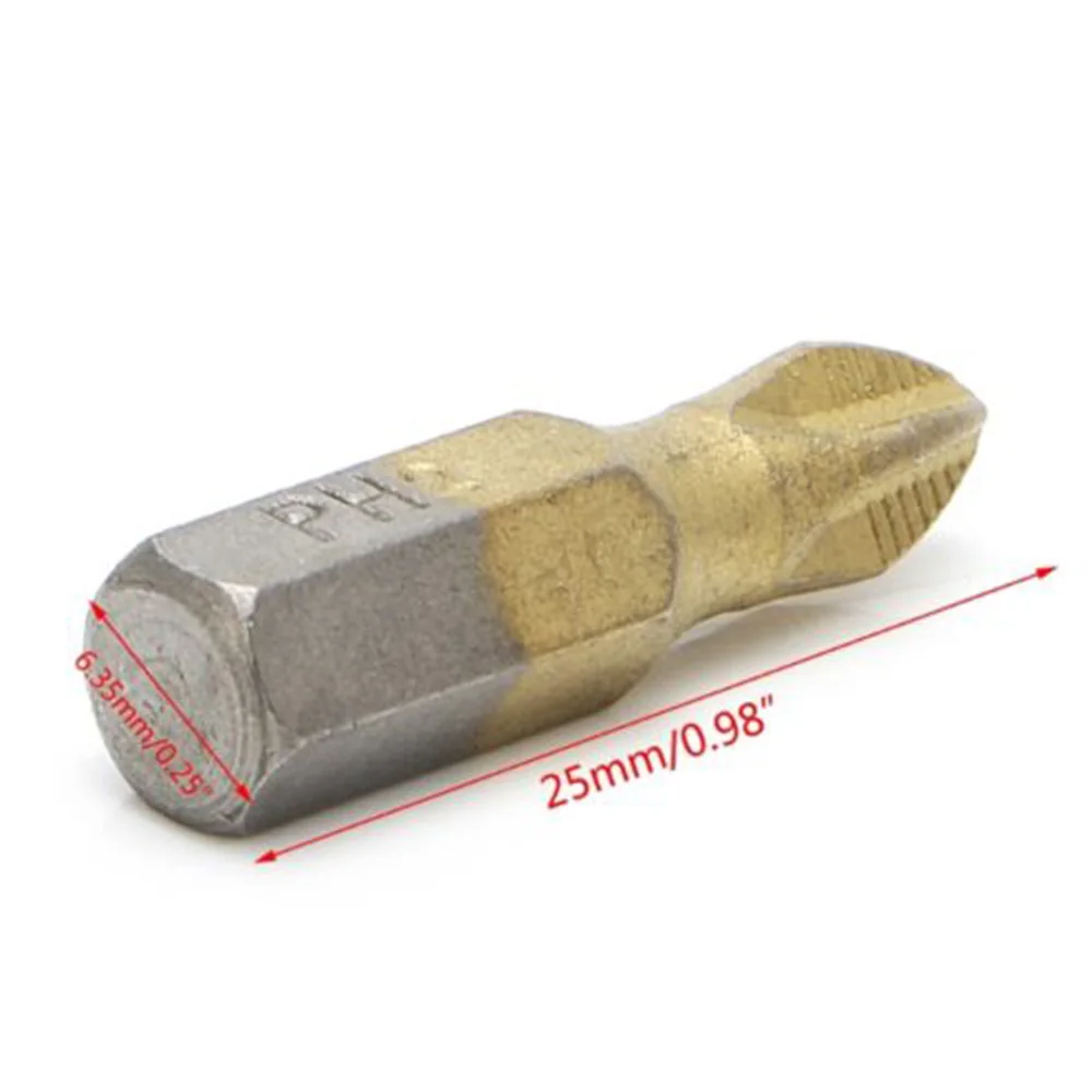 

Details about 10 Pcs 1/4" Titanium Coated Anti Slip Hex Shank PH2 Screwdriver Bit 25mm