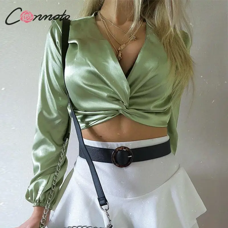 Conmoto/осенне зимняя атласная Клубная пикантная Женская Повседневная зеленая