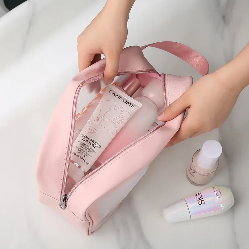 

Hot Sell Cosmetic Bag Pu Transparent Cosmetic Wash Bag Large Capacity PVC Bath Bags Translucent Frosted Portable Storage Bags