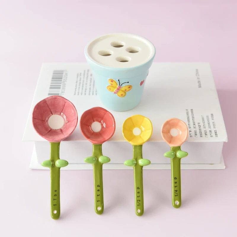 Lindo pensamiento cuchara para cocci&oacute;n cuchara medidora para b&aacute;scula hogar creativo cocina de cer&aacute;mica sal y az&uacute;car, cuchara peque&ntilde;a, con Base-2
