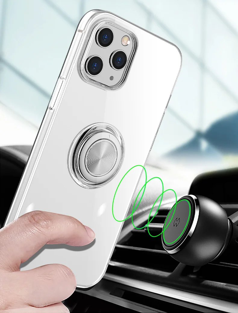 

Clear Soft Case For iPhone 12 11 Pro Max XR XS 7 8 Plus 6s Transparent Silicone Cover With Ring Bracket Finger Ring Kickstand