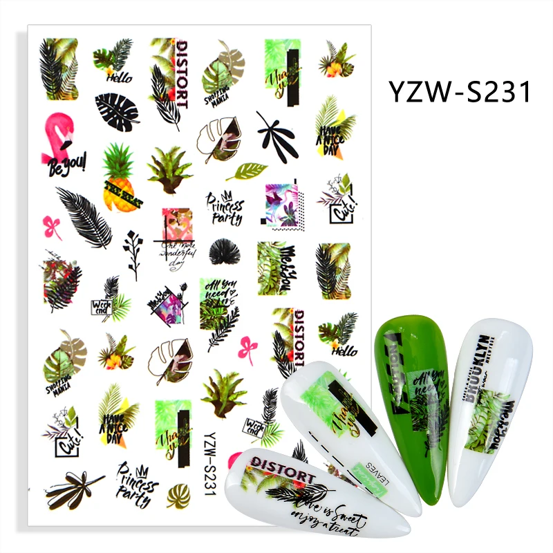 

3D Stickers for Nails Self-Adhesive Stickers Slider Tropical Jungle Leaf Grass Design Nail Art Decorations Nail Foil Accessories
