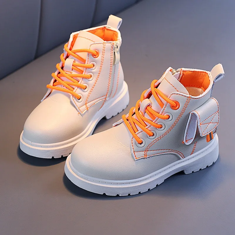 

Children Casual Shoes Autumn Winter Velvet Martin Boots Boys Shoes Fashion Leather Soft Girls Boots 26-37 Waterproof Ankle Shoes