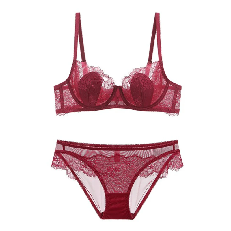 Комплект кружевного ультратонкого прозрачного нижнего белья с тонкой