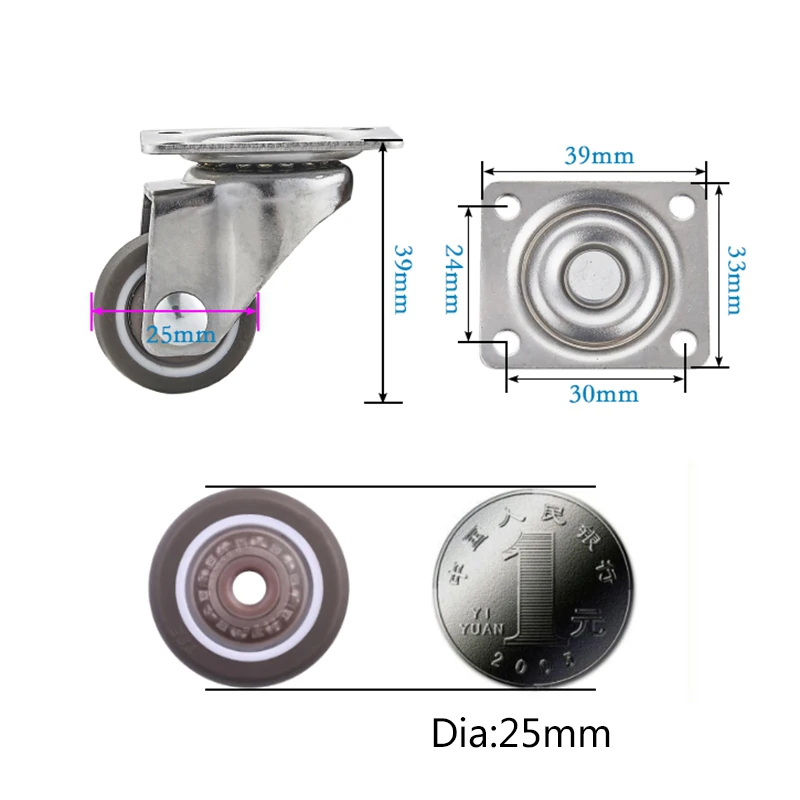 4 шт. мебельные ролики мягкий резиновый шарнирный ролик серебряное роликовое