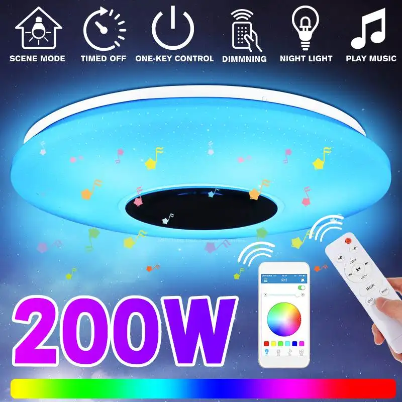 

200W RGB Dimmable Music Ceiling Lamp Remote & APP Control Ceiling Lights AC220V for Home Bluetooth Speaker Lighting Fixture