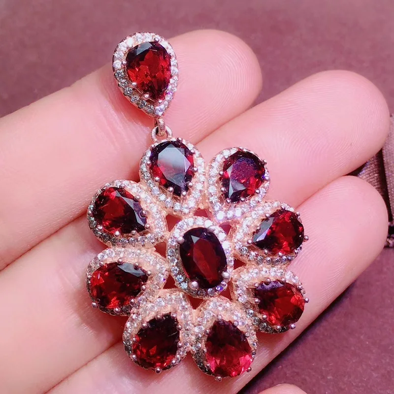 Натуральный настоящий красный гранат цветок роскошное большое ожерелье с