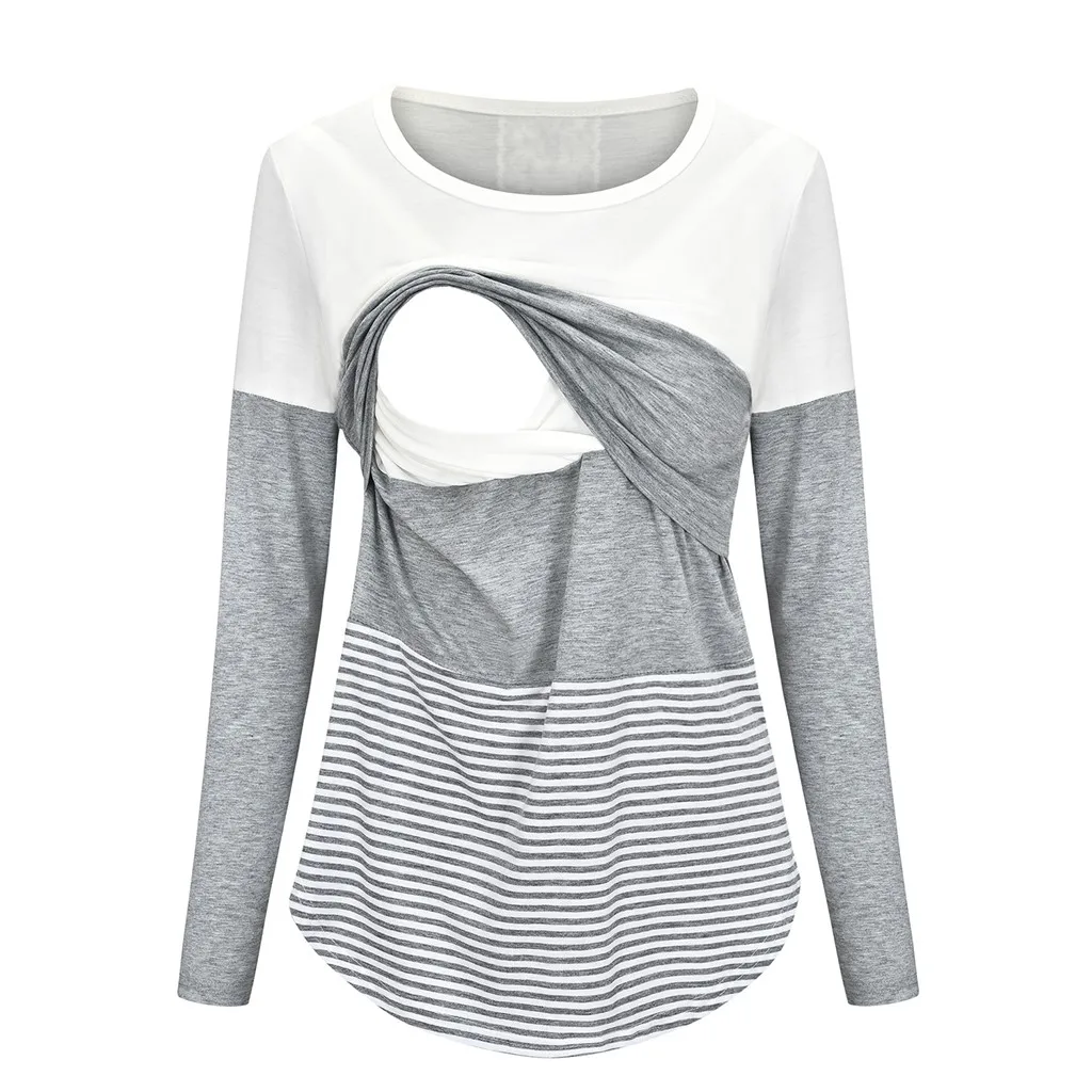 Женская Повседневная Одежда для беременных полосатые топы с длинными рукавами