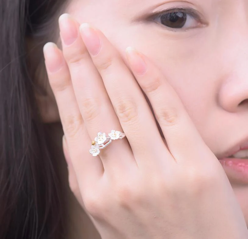 Кольца для мужчин и женщин JIANERY богемные кольца с цветком сливы серебристого