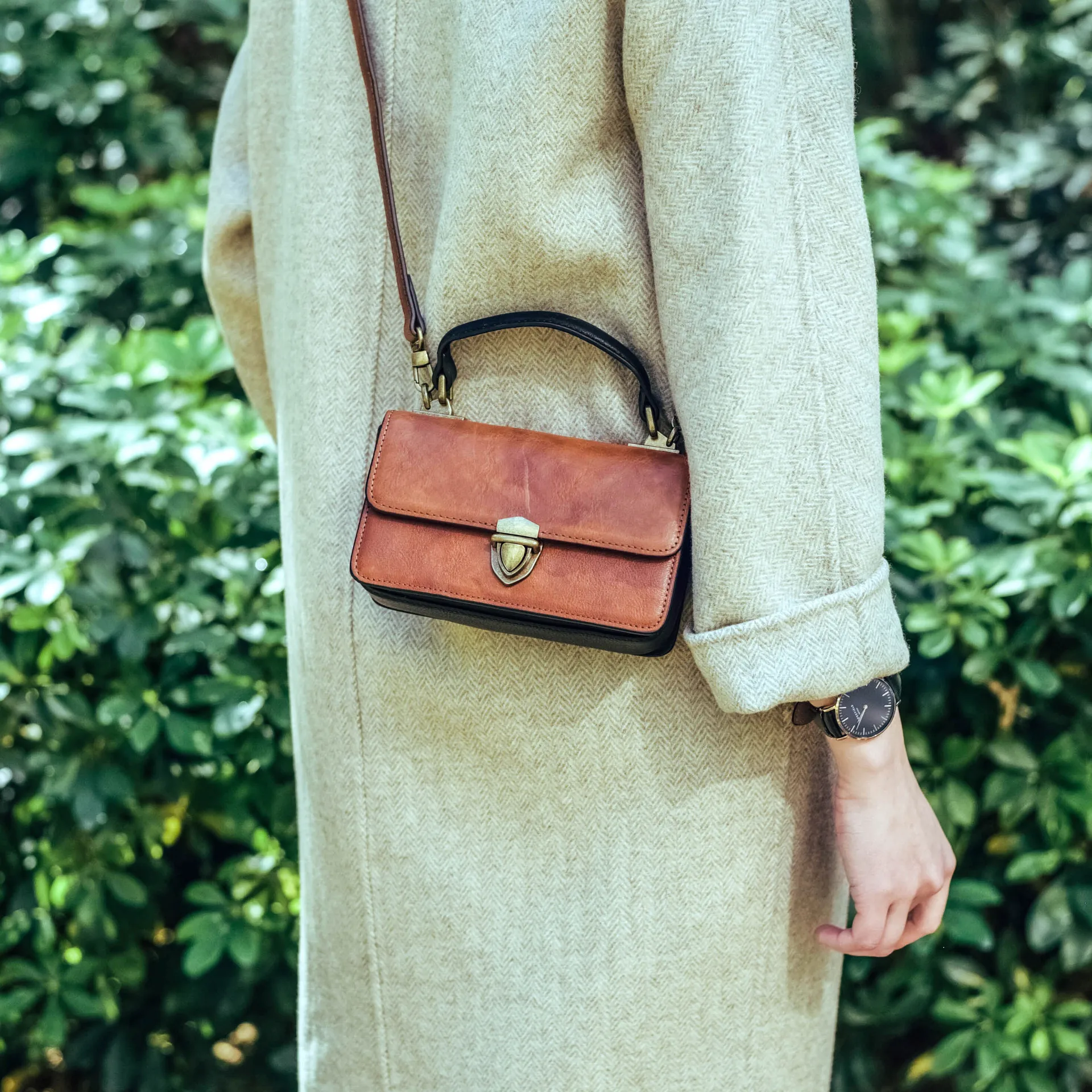 

Original Retro Style Cowhide Small Square Shoulder Bag Women's Daily Practices Handbag Girls Mini Cross-body Bag