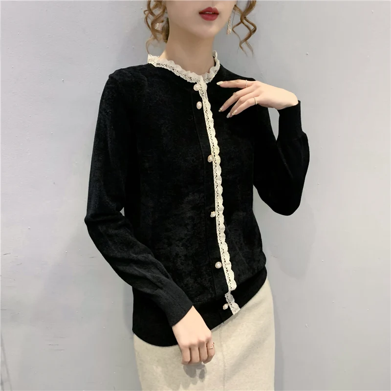 

19753 make velvet collar stitching bud silk knit female 60