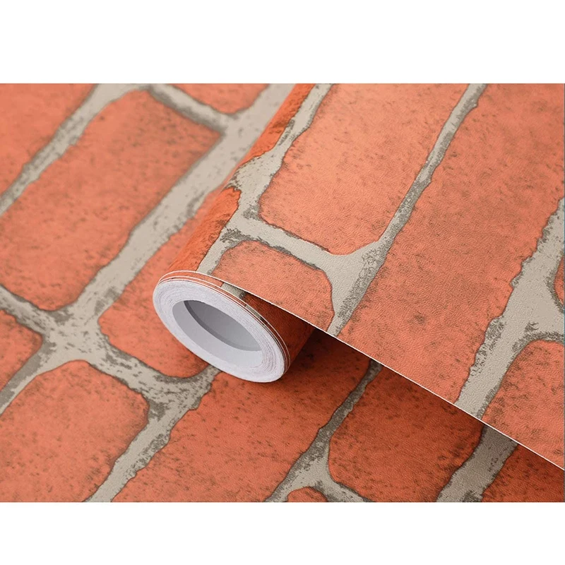 Оранжевая красная кирпичная настенная бумага клейкая 3D Бумага для стен