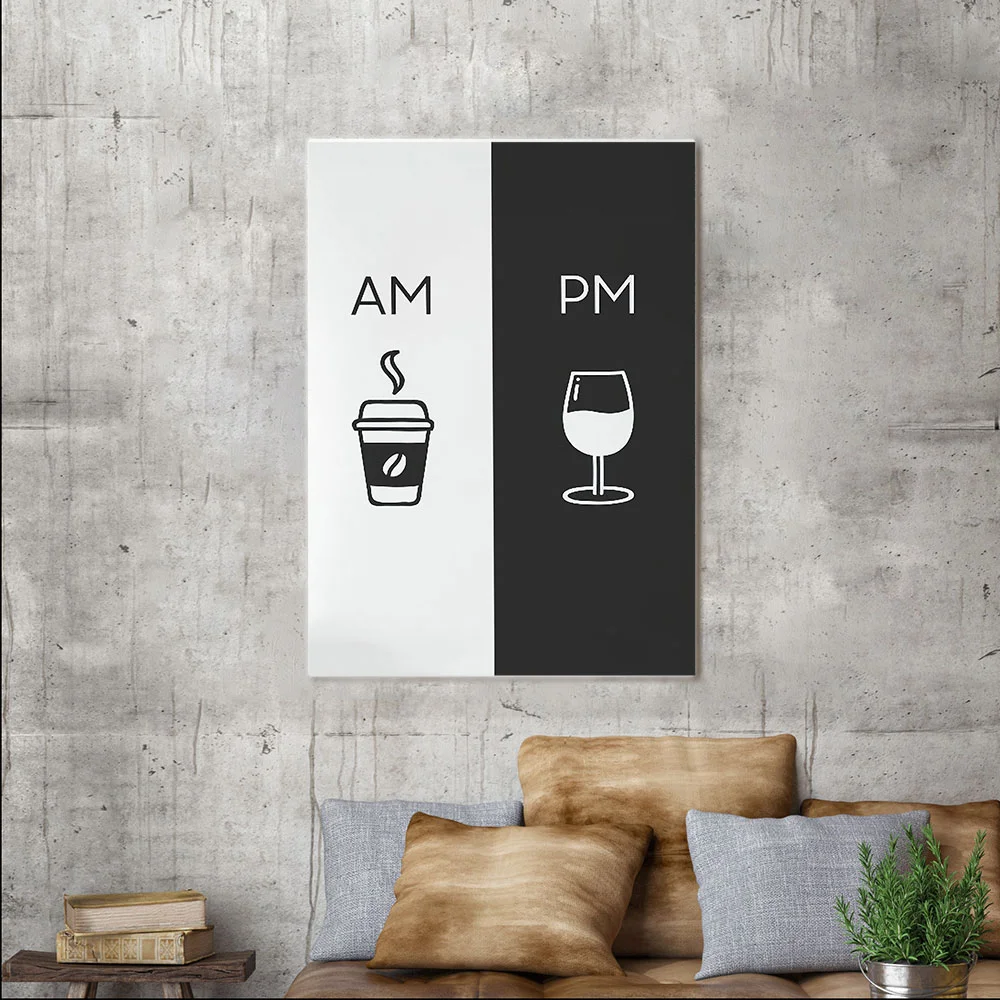 

Wall Canvas Painting Day and Night Coffee Drinking Poster Prints Black and White Picture on The Home Decor for Living Room Frame