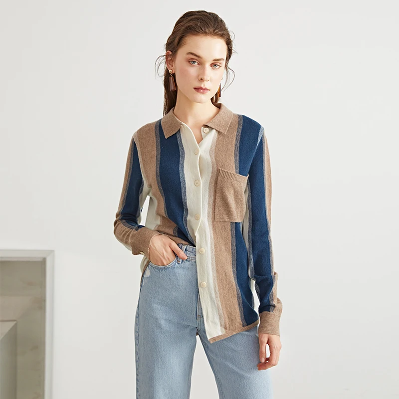 Женский трикотажный кардиган с длинными рукавами и воротником-поло |