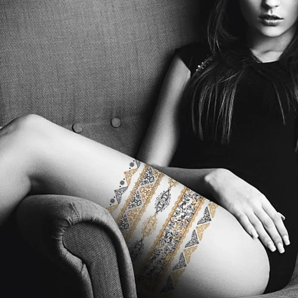 

Disposable Gold Black Tattoo Stickers Lace Hot Gold Lace Decorative Body Semi-Permanent Makeup Body Art Temporary Tattoo Sticker