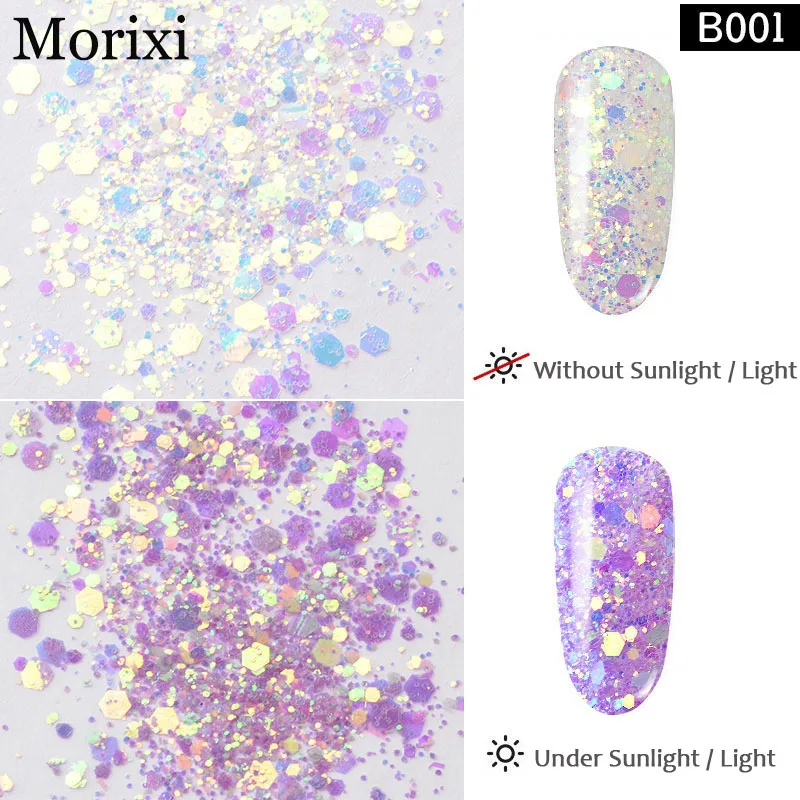 Блестящий 3d порошок для украшения ногтей меняющий цвет под солнечным светом 6