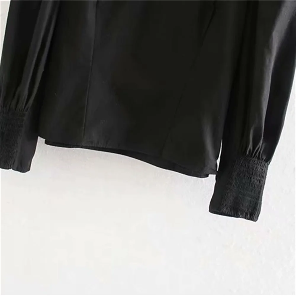 

2020 Spring Women's New Fashion Wild Thin Neck Five-point Puff Sleeve Short Casual Shrink Poplin Top Shirt