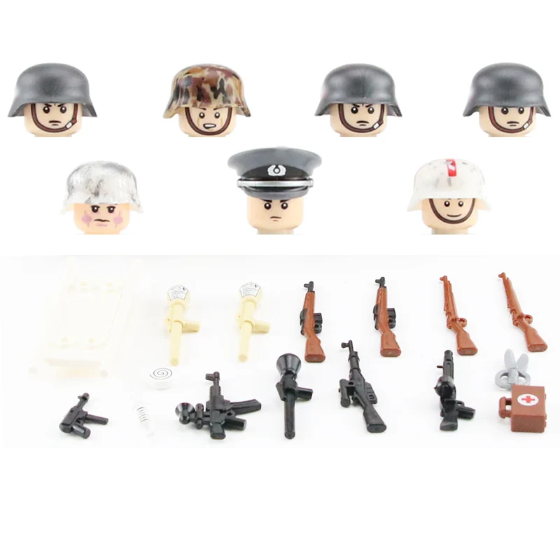 

NEW WW2 Army Soldier Figures Series Accessories Building Blocks Military Germany Infantry Helmet Guns Bricks Toys For Children