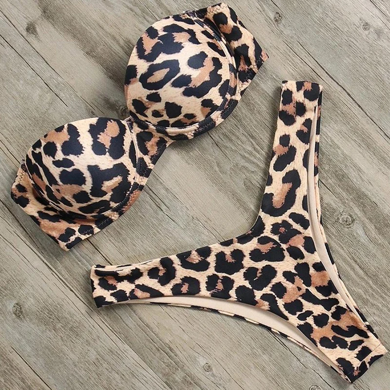 Купальник бикини женский леопардовый с чашками пуш ап|Купальники| |