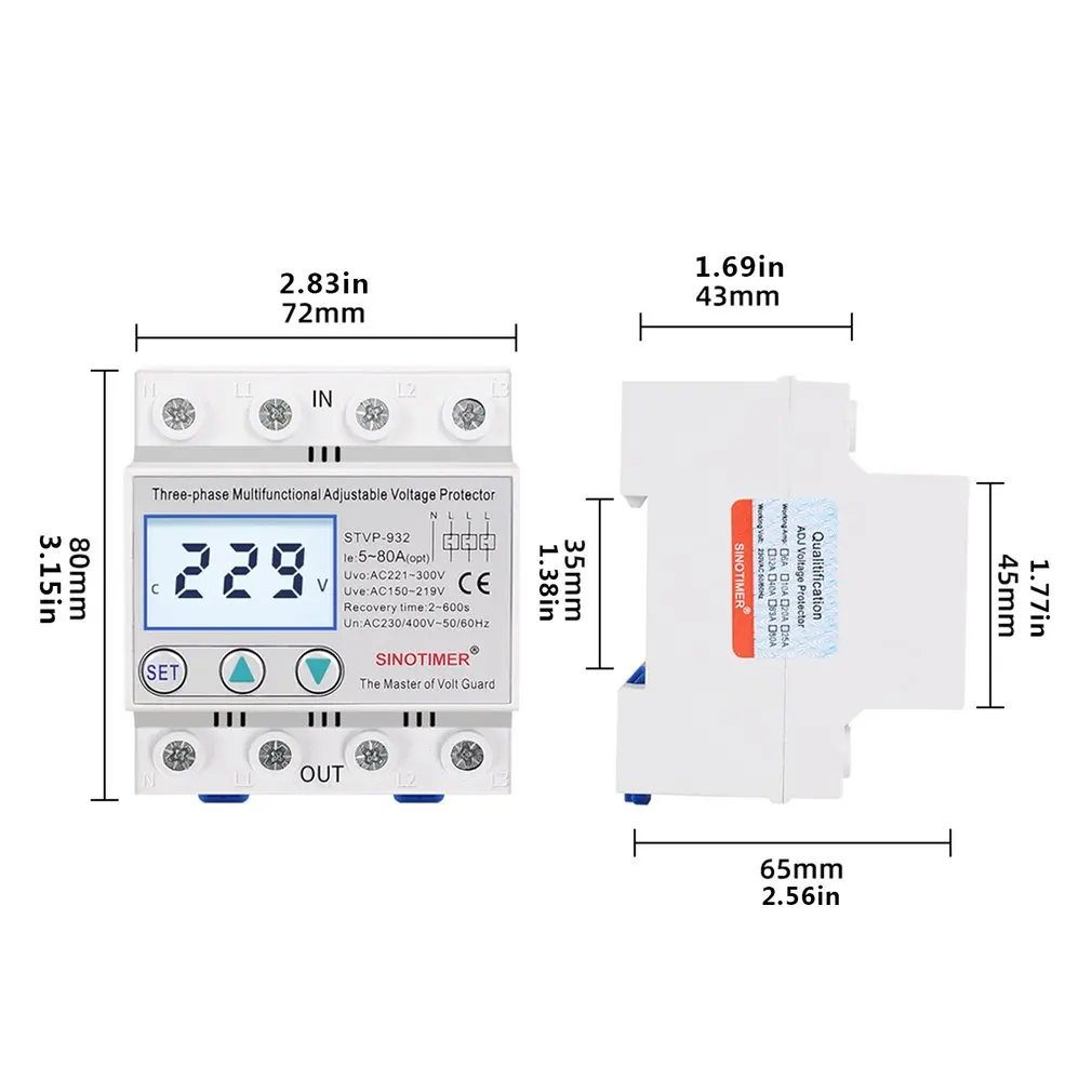 

Industrial Three Phase AC 380V Adjustable Surge Voltage Protectors Automatic Recovery Over Under Voltage Potective Devices