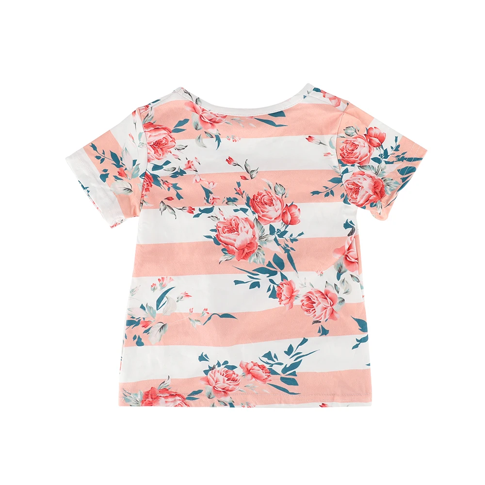 Летняя одежда для мамы и ребенка с цветочным принтом девочек полосатые футболки