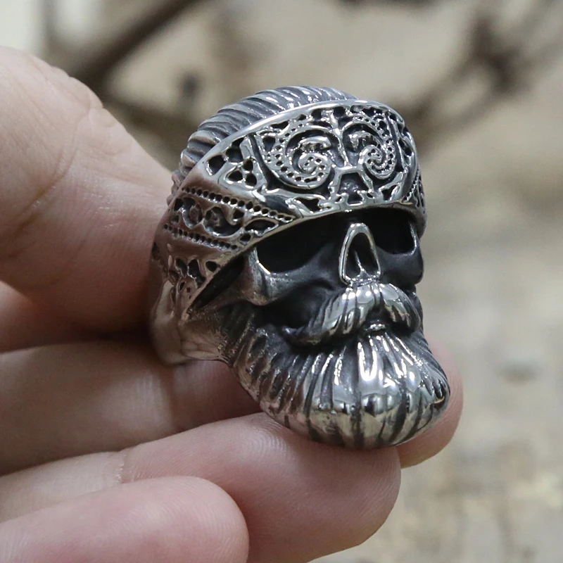 Хиппи Для мужчин с принтом Big Beard носить шляпу кольца в виде черепа панк кольцо