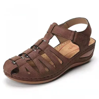 

women's size shoes hollowed Large out English leather round head thick background breathable leisure sandals in spring and summe