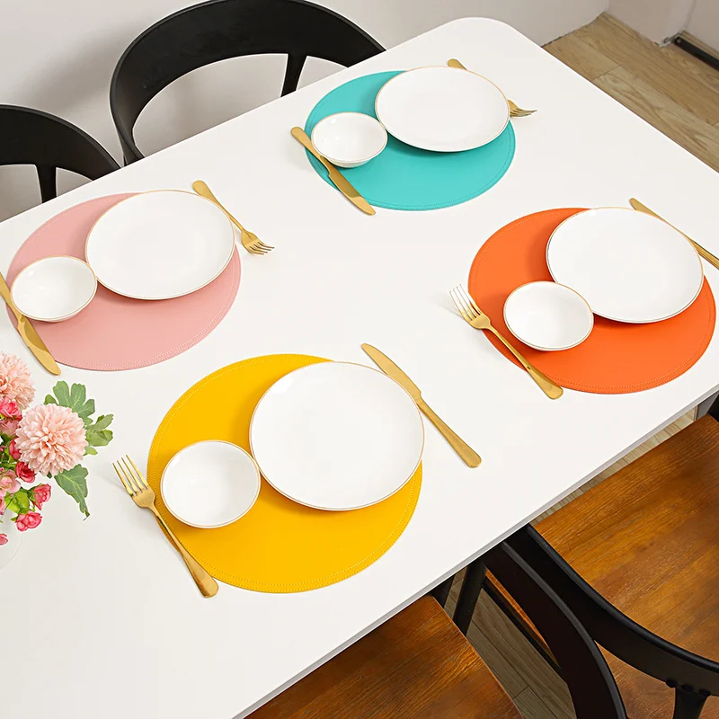 

Leather Placemats Household Waterproof Oil Insulation Pads Bowl Mat Coaster Plate Tableware Kitchen