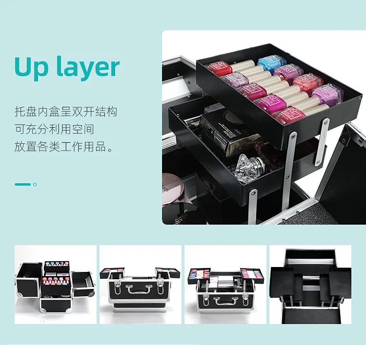 

Portable makeup box, nail, tattoo, hair pull, double open box, 3 layers removable makeup toolbox