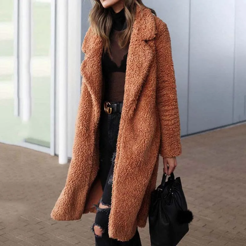 

2021 Autumn Long Winter Coat Woman Faux Fur Coat Women Warm Ladies Fur Teddy Jacket Female Plush Teddy Coat Outwear