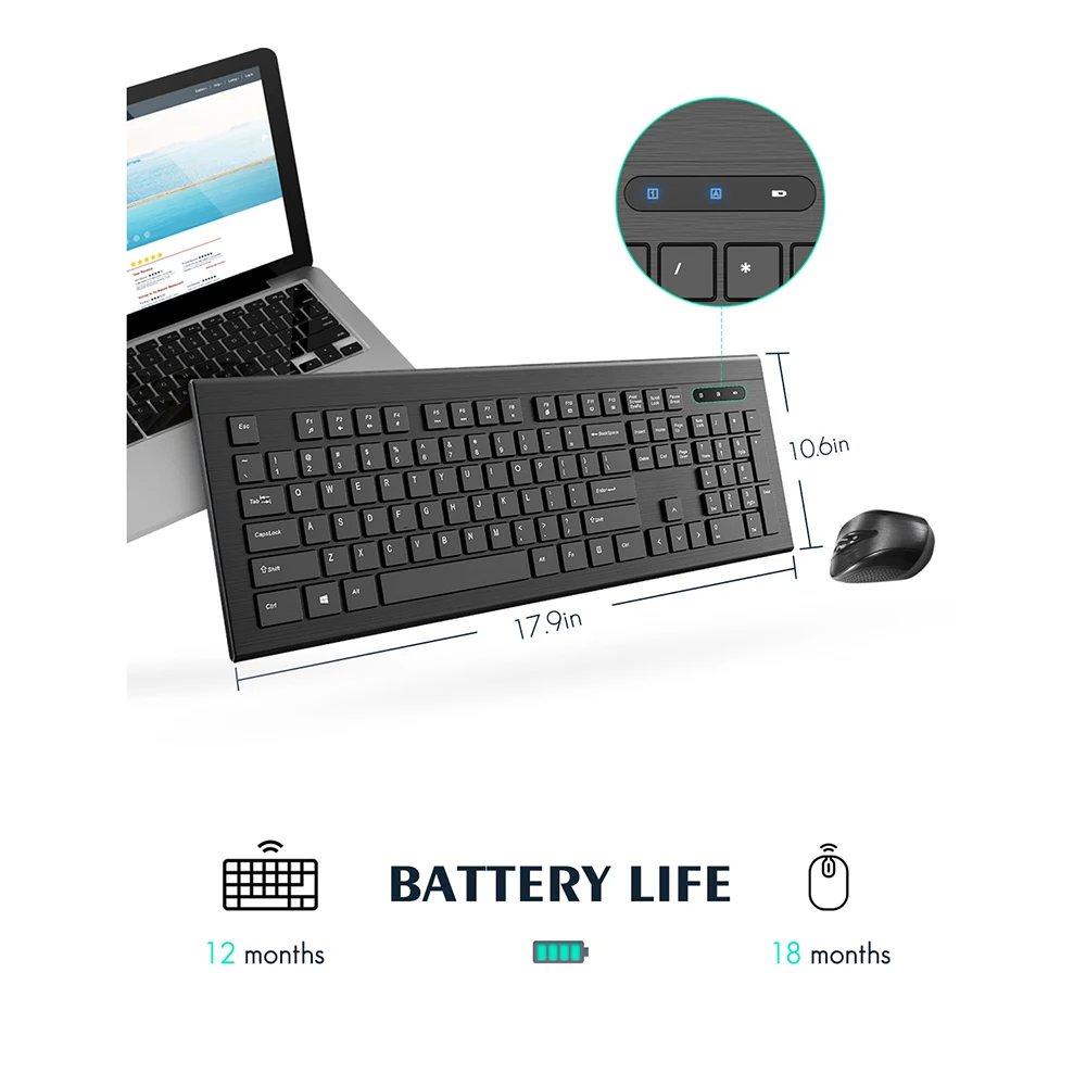 VicTsing PC114 беспроводная клавиатура и мышь 104 клавиши 1600 DPI Мышь Комбинированный