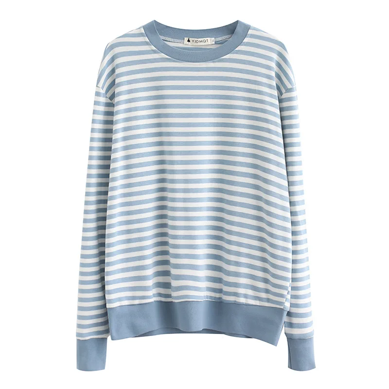 

Autumn Women Clothes Korean Version Loose Striped Sweatshirts Long Sleeve Plus Size Tops Casual Outerwear TA1792