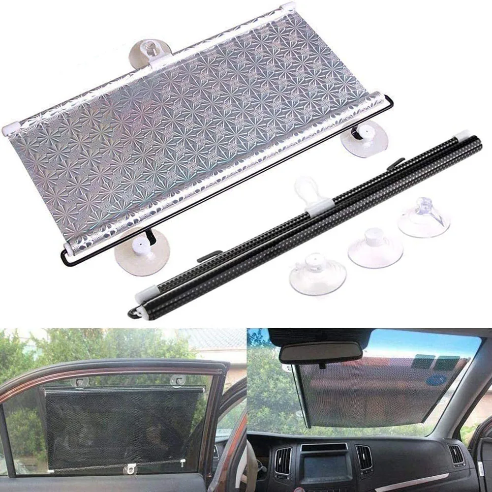 

2023 Universal Suction Cup Sunshade Window Roller Sun Shade Screen Cover Blind Protector Foldable Car Auto Windshield Sheet