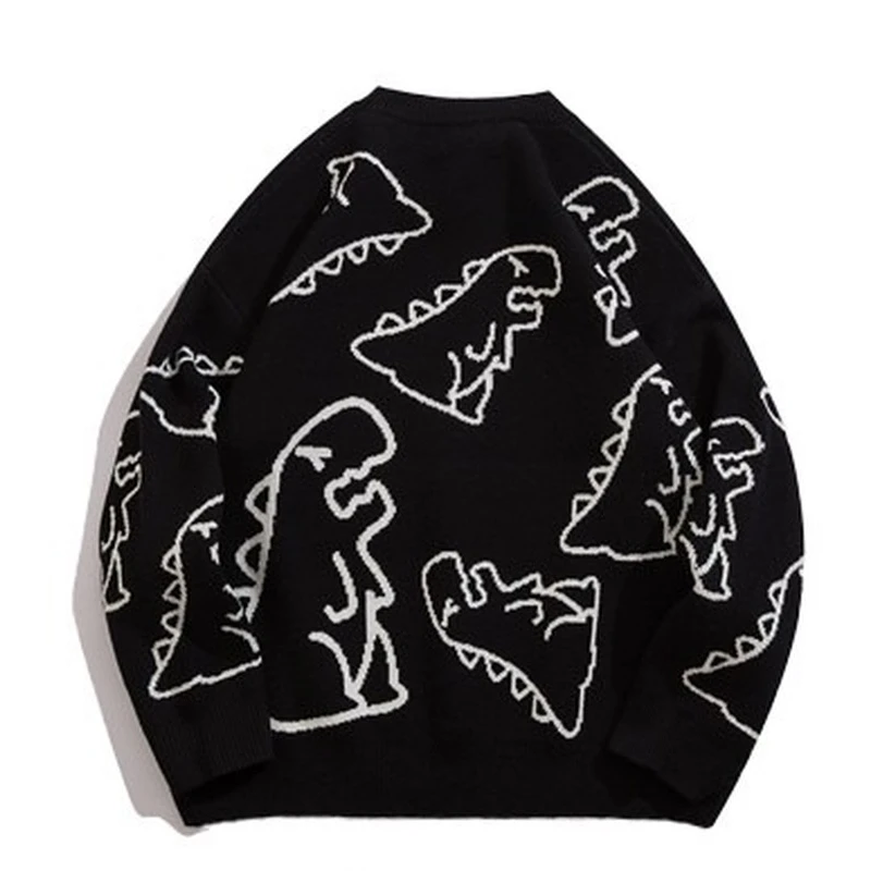 

2021New Men Sweater Oversize Harajuku Fashion Knitted Hip Hop Streetwear Dinosaur Cartoon Pullover O-neck Casual Male Sweaters