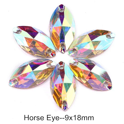 9x18mm-50pcs Смола Кристалл AB смолы Круглые пришивные стразы с плоским основанием пришивные стразы для одежды B3649 - Цвет: 9x18mm-50pcs