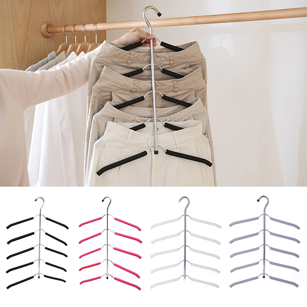 Sponge Skid-proof Multi-layer Fishbone Type Clothes Storage Hanger Stainless Steel Multi-functional Wardrobe Support Hook 1pc | Дом и сад