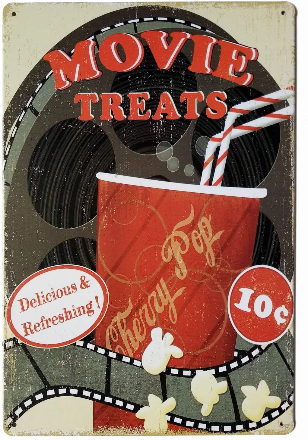 

ERLOOD Movie Treats Vintage Funny Home Decor Tin Sign Retro Metal Bar Pub Poster 8 x 12