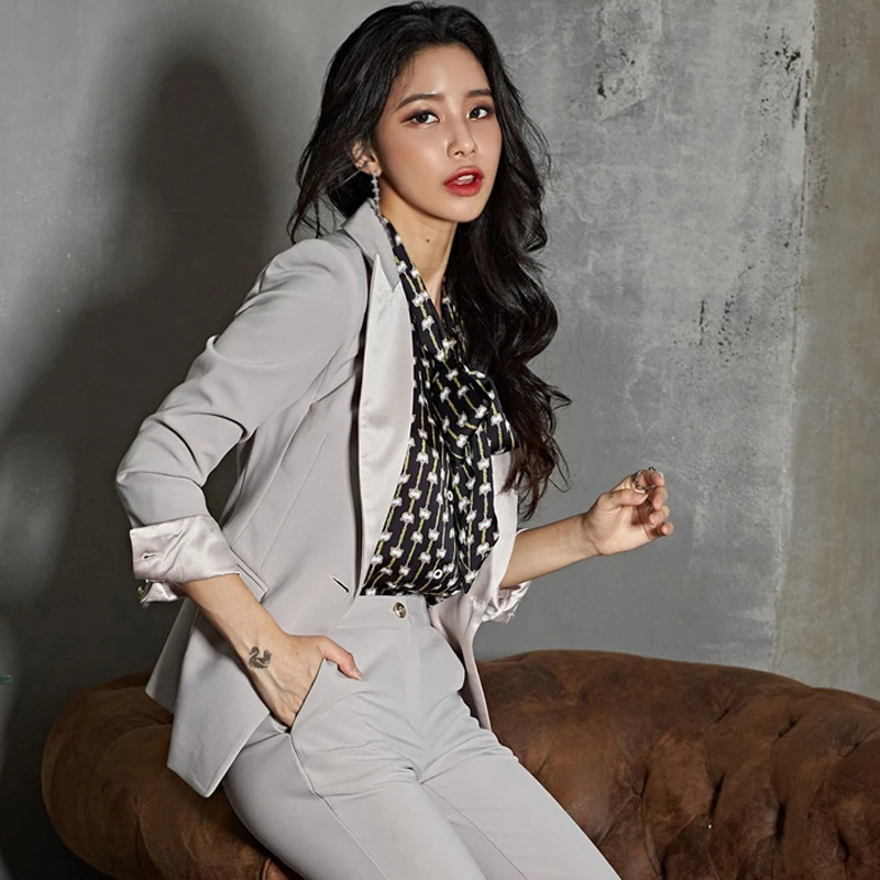 Женский блейзер на одной кнопке Модный облегающий с отложным воротником и брюки